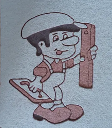 Stuckimännle: Handwerkerfigur mit Kelle, als Relief in die Putzfassade gearbeitet